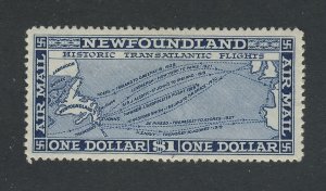 Newfoundland Air Mail  Stamp; #C11-$1.00 MH VF Small Thin Guide Value = $130.00