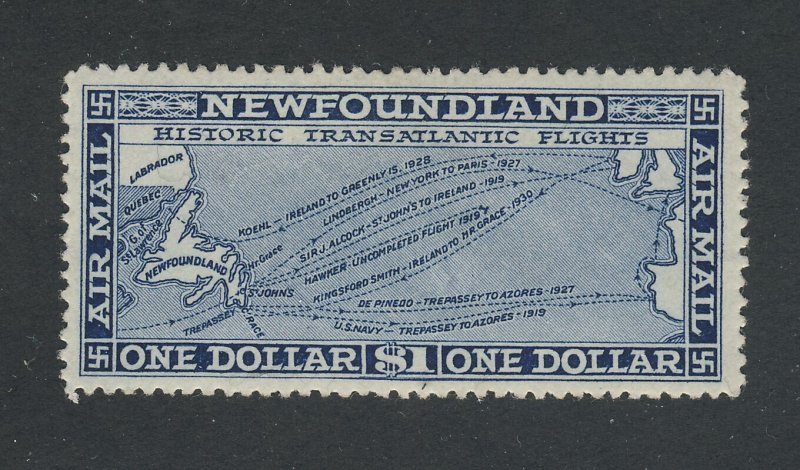 Newfoundland Air Mail  Stamp; #C11-$1.00 MH VF Small Thin Guide Value = $130.00