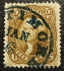 Scott Stamp# 67b- Used 1861-62 5¢ Jefferson. Scarce Olive Yellow. SCV $4,850.00