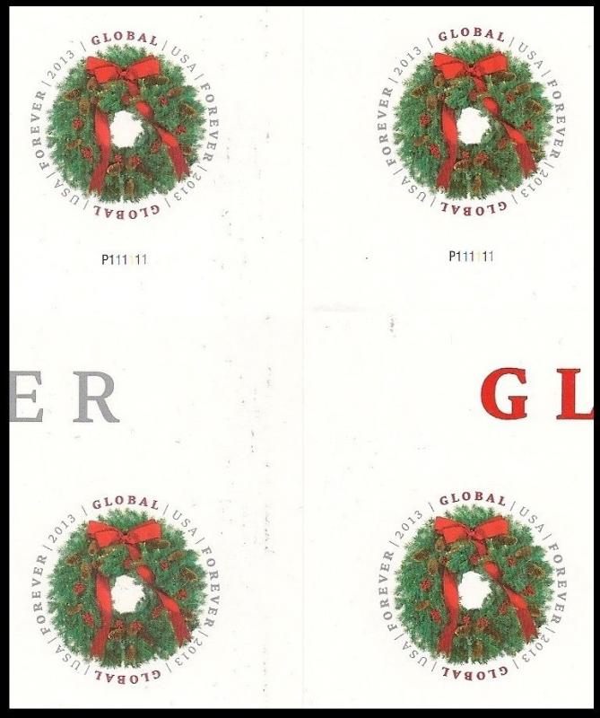 US 4814a Evergreen Wreath global imperf NDC cross gutter plate block MNH 2013