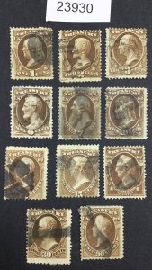 US STAMPS #072-082 USED LOT #23930
