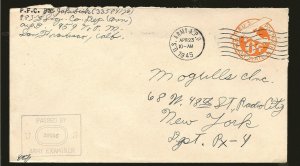 USA SC#UC3 on PM 1945 US Army APO Censored Cover Used Cover is Faulty