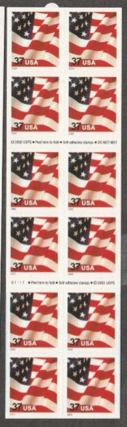 U.S. Scott #3636c Flag - Mint NH Booklet Face $7.40 - Highlighted Plate #S5555
