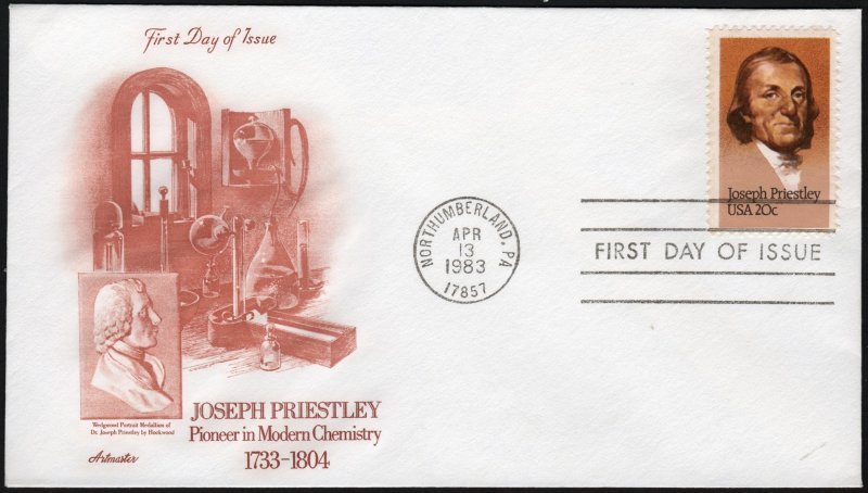 SC#2038 20¢ Joseph Priestley: Artmaster (1983) Unaddressed