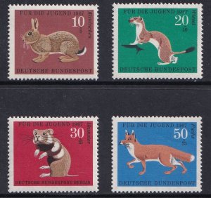 Germany # B422-B425  MNH  1967  animals  rabbit  hamster  red fox