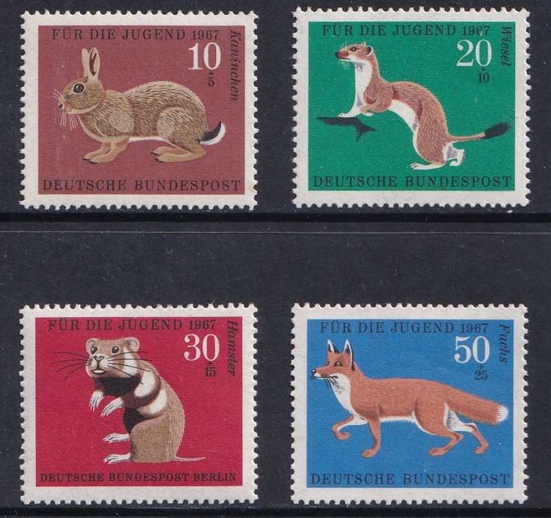 Germany # B422-B425  MNH  1967  animals  rabbit  hamster  red fox