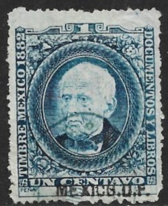 MEXICO REVENUES 1882 1c WOVE PAPER DOCUMENTARY TAX MEXICO DF Control Used DO75