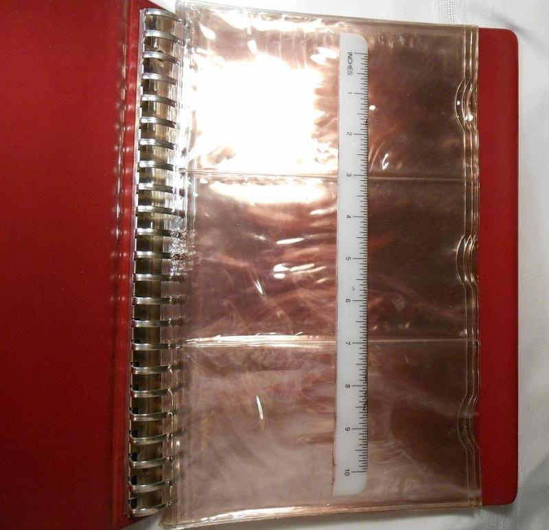 Cover ALBUM red holds 90 standard #6, 23 ring binder, clear pages