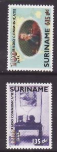 Surinam-Sc#1045-6- id8-unused NH set-Maps-Radio centenary-1996-