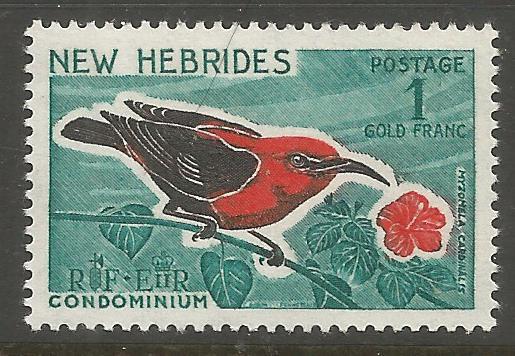 NEW HEBRIDES, BRITISH  104  USED,  CARDINAL HONEY EATER AND HIBISCUS