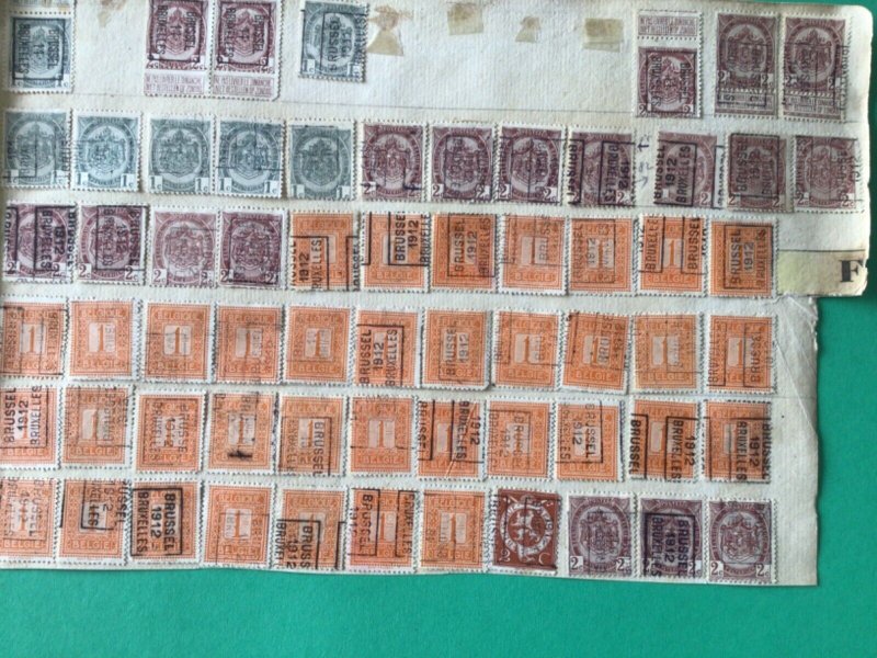 Belgium pre cancel stamps on 2 old album part pages Ref A8455