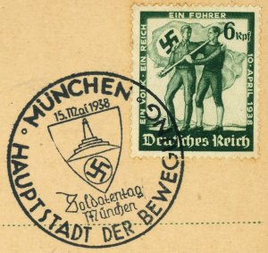 Munich Capital of the Movement SOLDIER'S DAY Special Postmark Card 1938 GERMANY