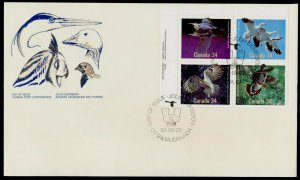 Canada 1098a TL Block on FDC - Birds, Great Horned Owl, Snow Goose, Heron