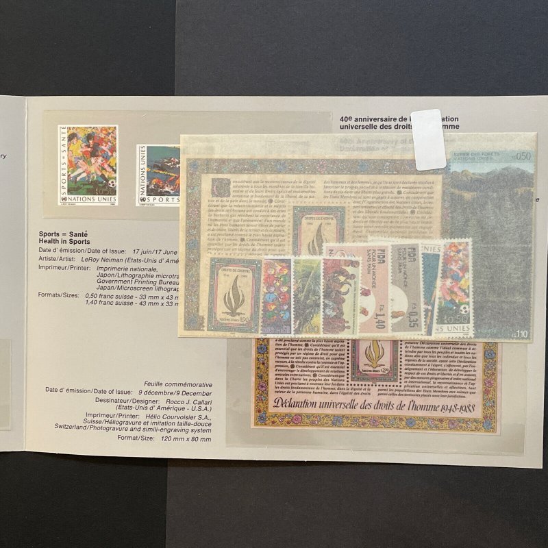 3 UN 1988 NY GENEVA VIENNA Complete Year Sets in Souvenir Folders 