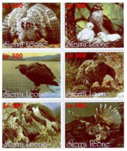 Sierra Leone - 1998 - Raptors - 6 Stamp Sheet   - SL079