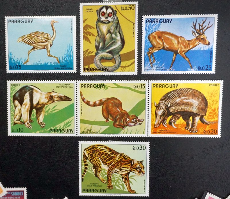 PARAGUAY  Wild Animals   Set of 7 deer ostrich  1972  MH