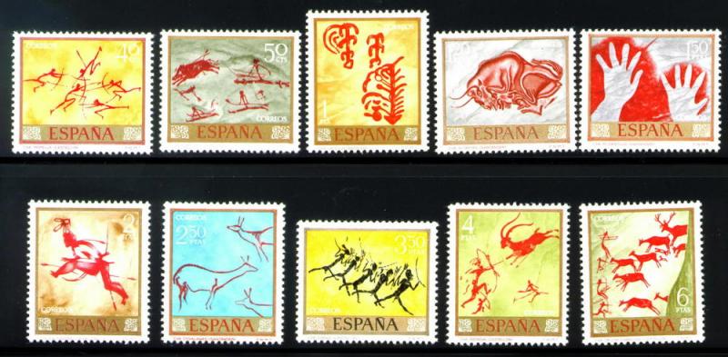 SPAIN Scott 1449-1458 MNH** Prehistoric Art set 1967 CV$2.50