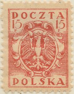 POLEN - 1919 - Mi.104zl 15f brick-red p.11-1/2 (translucent paper) - Mint*