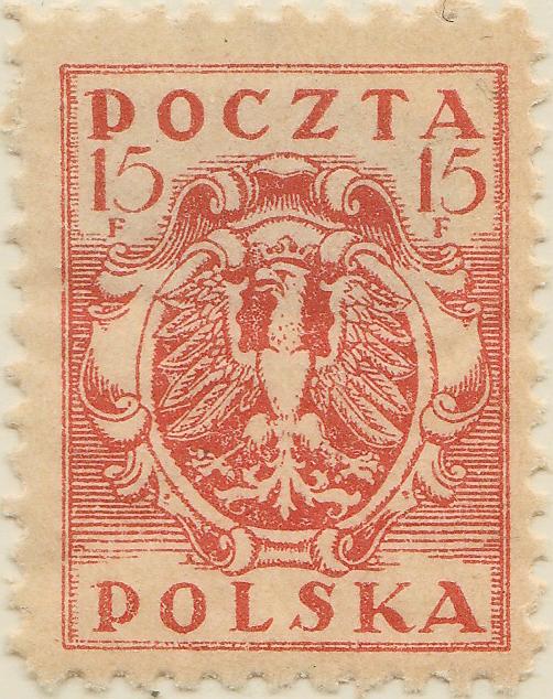 POLEN - 1919 - Mi.104zl 15f brick-red p.11-1/2 (translucent paper) - Mint*