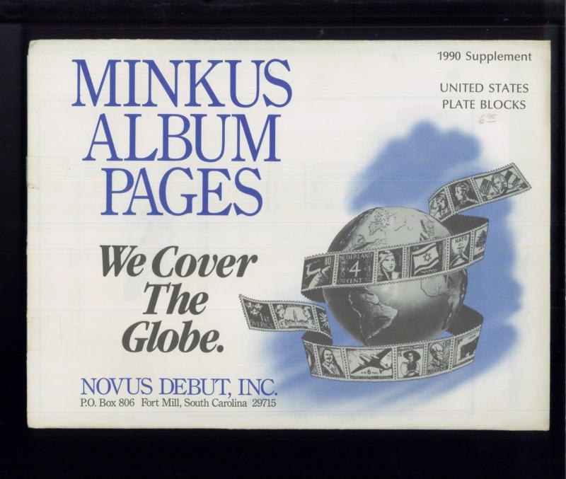 1990 United States Plate Blocks Minkus Stamp Album Collection Supplement Pages