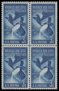 US 1090 Steel Centennial 3c block 4 MNH 1957