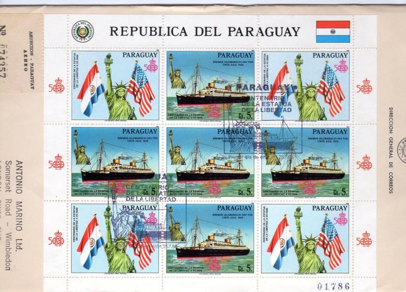 Paraguay 1986 Cent.Statue Liberty Shlt (5+4L) Sc 2179 FDC 