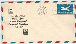 Panama Canal Zone FDC UC3 6c Airmail Embossed Envelope 1949 Cachet Balboa Height