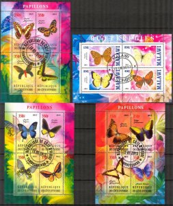 {g095} Ivory Coast Malawi 2013 Butterflies 4 sheets Used / CTO