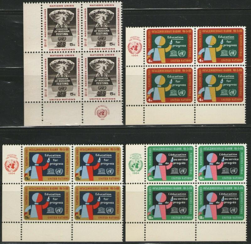 UN NY MNH Scott # 133-136 Education, Nuclear Testing Inscription Blocks (16 St)4