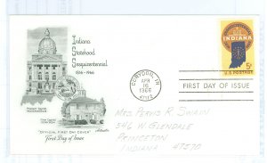 US 1308 1966 Indiana Statehood, addressed. FDC