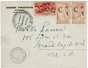 French Guinea 1939 Conakry cancel on cover to the U.S., censored