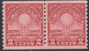 US Sc#656 Pair 1929 Edison Coil F-VF Centered OG NH One Disturbed Gum