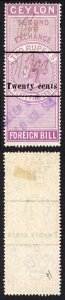 Ceylon Foreign Bill BF60 20c on 2R25 purple 2nd Exchange