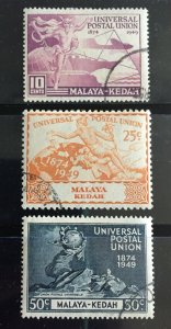 Malaya 1949 Straits Settlements KEDAH UPU 75th Anniv 3V part set FU SG#72/74/75