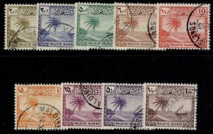 MALDIVE ISLANDS GVI SG21-29, 1950-52 complete set, FINE USED. Cat £70.
