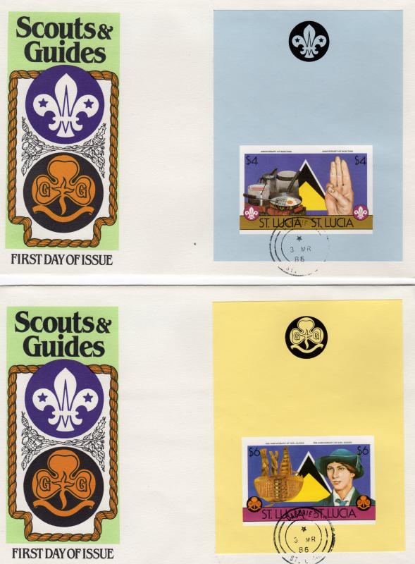 St.Lucia 1986 Scouts and Guides 2 S/S IMPERFORATED PLAIN  Sc.# 823/824 FDC (2)