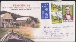 NORFOLK IS 1986 36c commem envelope uprated commercially used to NZ........B3495