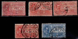 Italy Scott E1-E5 Used Special Delivery stamps 1903-1926