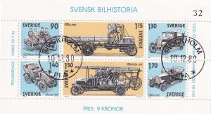 SA22n Sweden 1980 History of Cars used minisheet