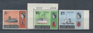 Gibraltar QEII 1967 5/, 10/, and £1 unmounted mint NH