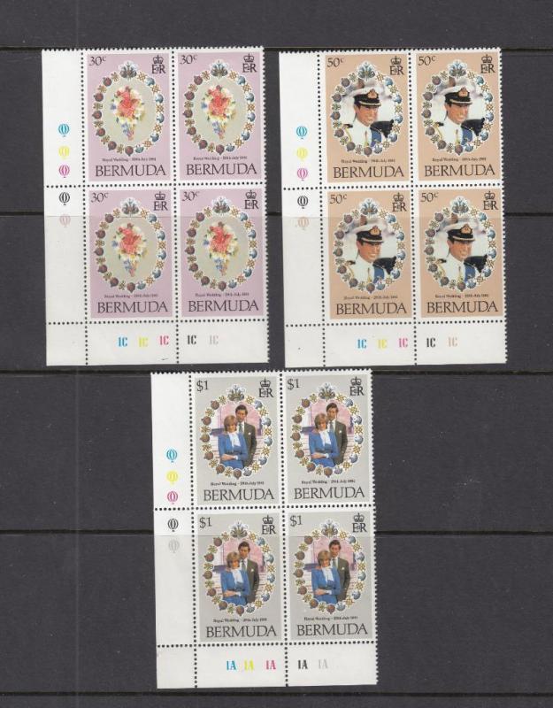 BERMUDA # 412-418 VF-MNH TRAFFIC LIGHTS PLT BLKS OF ROYAL WEDDING DUKE EDINBURGH