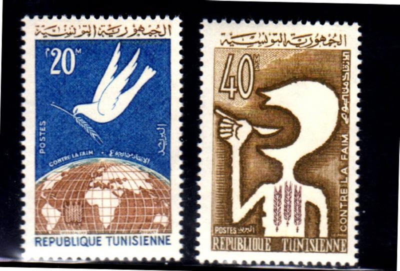TUNISIA #435-436    1963  FREEDOM FROM HUNGER  MINT VF NH  O.G