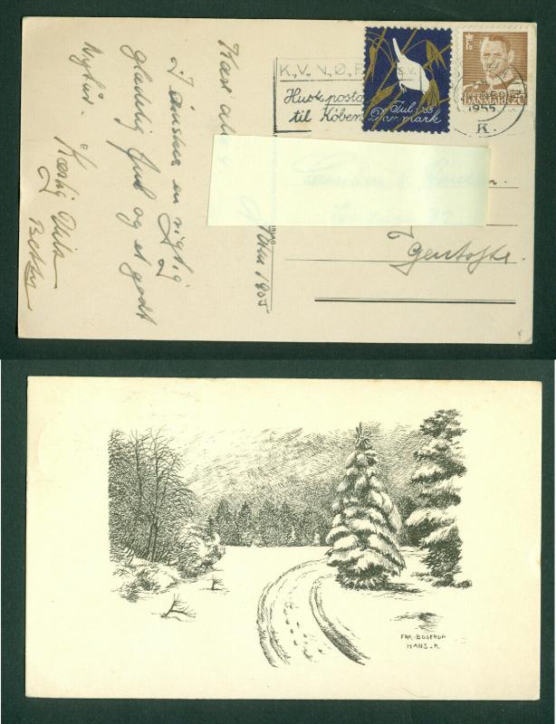 Denmark. Christmas Card 1955 With Seal + 20 Ore. Forest in Snow. Cancel: 24 Dec.