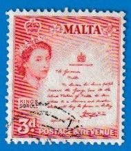 MALTA SCOTT#252 1956 3d KINGS SCROLL - USED