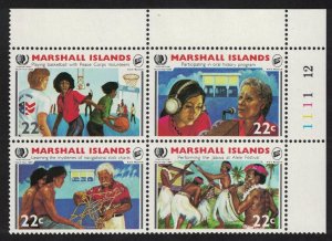 Marshall Is. Intl Youth Year Corner Block of 4 1985 MNH SC#78-81 SG#54-57