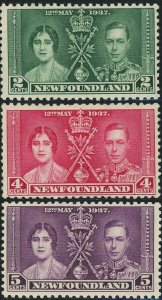 NEWFOUNDLAND SG #254-256 Coronation British Commonwealth Postage 1937 Mint LH