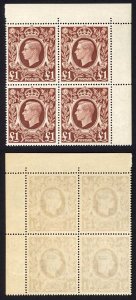 SG478c 1939 One Pound Brown U/M Block of FOUR