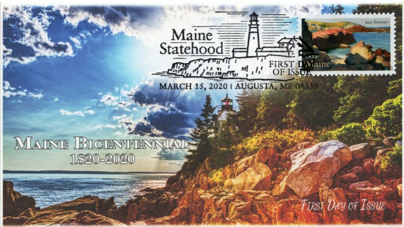 20-063, 2020, Maine Statehood, Pictorial Postmark, First Day Cover, Bass Harbor 