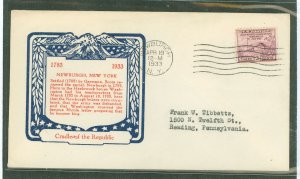 US 727 1933 3c Washington's headquarters - Revolutionary War Peace Proclamation on an addressed first day cover with an ...