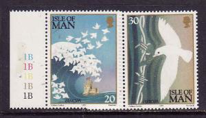 Isle of Man-Sc#633-4-unused NH set-Europa-Birds-Peace & Freedom-1995-